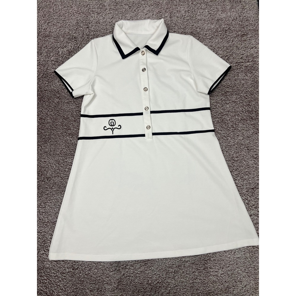 Unbranded Womens M White Black Polo Mini Dress Equestrian Preppy A Line